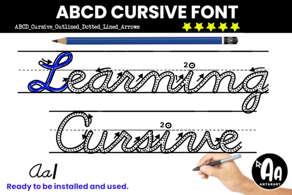 Abcd Cursive Outline Dotted Arrows Lined: The Font for Creative Worksheets